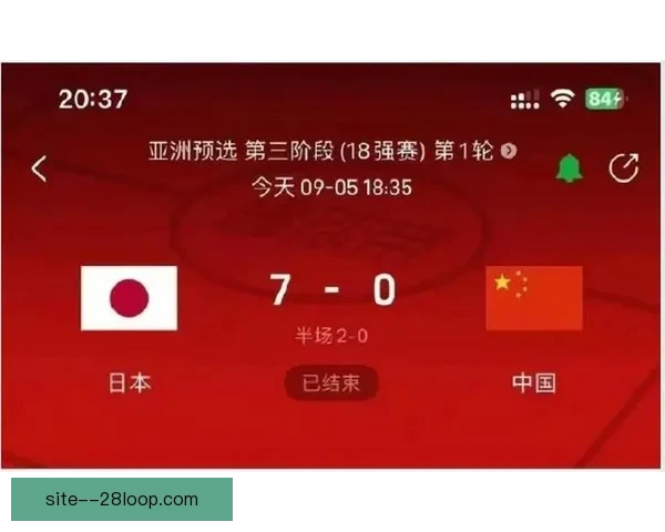 中国男足18强赛客场0比7惨败日本创正赛历史最大失利纪录